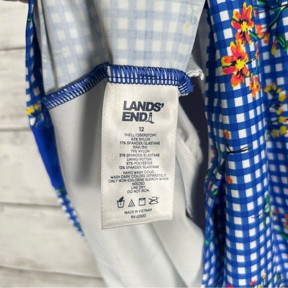 Lands' End Removable Strap Bandeau Tankini Blue Botanical Top Size 12 NEW - Picture 8 of 8